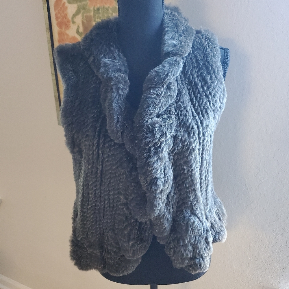 SAKS FIFTH AVENUE CHARCOAL RABBIT FUR VEST